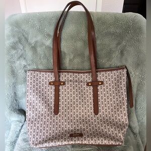 Fossil Tan and Cream Patterned Tote Bag